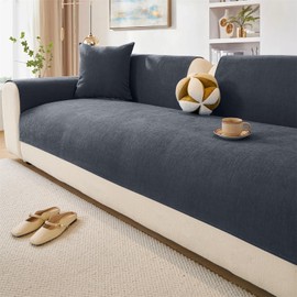 Soft Chenille Sofa Cover 1 2 3 Seater, Non-Slip Sofa Slipcovers for Corner L Shape, Funny Fuzzy Sofa Cover, Thick Textured Sofa Cushion Covers Furniture Protector (Dark Gray,90x90cm)