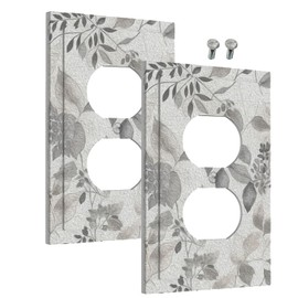 WMHUSU Decorative Outlet Covers Rustic Grey Leaves Country Boho Leaf Plants 1 Gang Wall Plate Cover Receptacle Duplex Light Switch Cover Plate Single Dual Plug Covers Electrical Switchplate（2Pack）