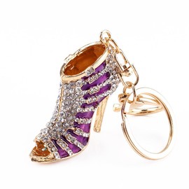 Yosoo Owl Keychain Rhinestone Crystal Keyring Key Ring Chain Bag Charm Pendant (High-Heeled Shoes- Purple)