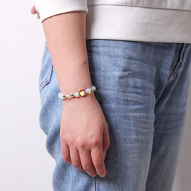 MILAKOO Natural Stone Bracelet Women's Gemstones with Heart Pendant Gold Friendship Bracelet 8 mm Pearl Bracelet, Stone