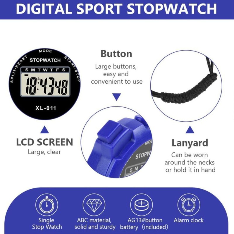 Sports Stopwatch Timer Lap Split Digital Stopwatch with Clock Calendar
