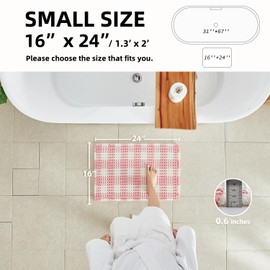 TYUU Waffle Bath Mat, Boho Bathroom Rugs Non Slip Washable Absorbent Checkered Bathroom Mat Quick Dry Cute Bath Mat, 24"x16" Pink and White