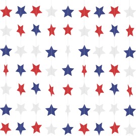 Patriotic Star Garland Banner Streamers Red White and Blue - 59 Ft 6 Strands - Patriotic Decorations for 4th of July, Independence Day, Labor Day, Veterans Day, Memorial Day