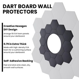 Self-Adhesive Dart Board Wall Protector, 18 PCS Hexagonal Dartboard Surround Ring, 41x38in DIY Puzzle Backboard, High-Density EVA Foam Wall Shield for Clubs, Bars & Home Game Room (Black)