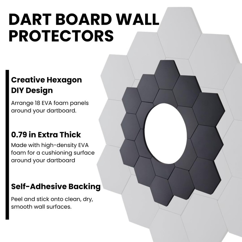 Self-Adhesive Dart Board Wall Protector, 18 PCS Hexagonal Dartboard Surround