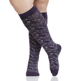 VIM & VIGR Cotton 15-20 mmHg Graduated Compression Socks for Men and Women, Purple Julia Floral Vintage Style