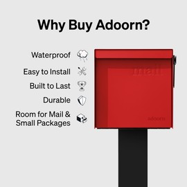 Adoorn Post Mount Mailboxes, 9.5 x 9.5 x 19.5 (HxWxD) Large, Galvanized Steel Modern Mailbox, for Daily Letters, Magazines and Packages, Weatherproof with Front Access Door - Red
