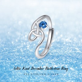 TRISHULA Celtic Knot Ring,925 Sterling Silver December Birthstone Adjustable Open Ring for Women Forever Love Celtic Knot Thumb Ring Gift for Women Teen