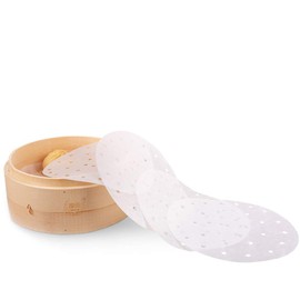 KiKiHong 100 Pcs Perforated Parchment Air Fryer Paper Liners, 8 inch Rounds Bamboo Steamer Paper Liners for Air Fryer, Steaming Basket