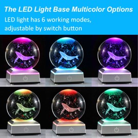 Ornalrist 3D Engraved Whale K9 Crystal Ball with Silver LED Base 3.15in. Miniatured Whale Birthday Gifts for Girlfriend Glass Home Decoration (3.15 in.)