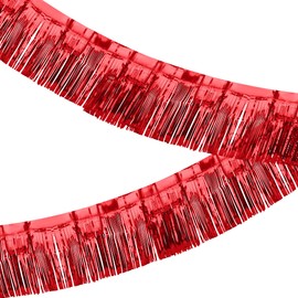 2 Pack Iridescent Float Fringe Curtains, Metallic Streamers Foil Fringe Garland Shiny Tassel Foil Float Parade Float Decorations for Trailer Car Graduation Homecoming Outdoor Indoor Party (Red)