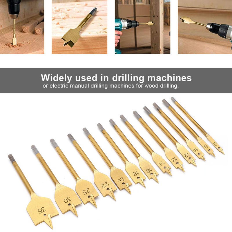 13Pcs 1/4in Hex Shank High Carbon Steel Flat Drill Bit