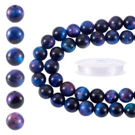 KISSITTY 60pcs 6mm Natural Tiger Eye Stone Beads Blue Round Crystal Gemstone Loose Spacer Beads with Stretchy Elastic Bracelet String for Jewelry Making Necklace Earrings DIY Crafts Healing Energy