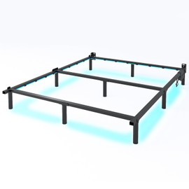 QEROMY Queen Bed Frame for Box Spring, 7 Inch Metal Bed Frame with LED Lights, 9-Legs Support Bed Base, Tool-Free Easy Assembly