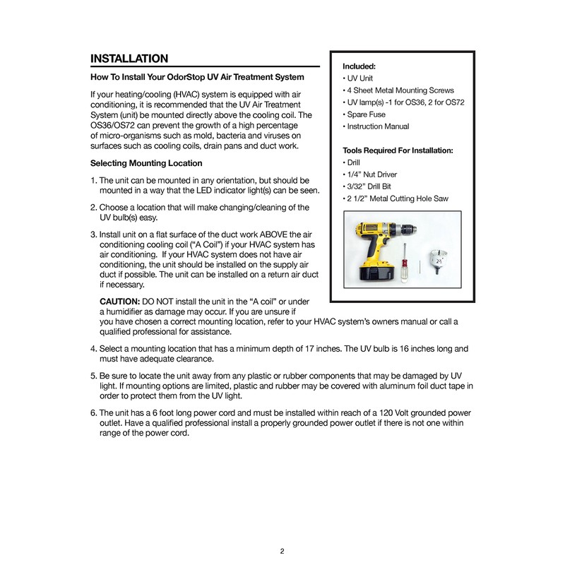 OdorStop OS36121 UV Air Purifier with 12-in Bulbs