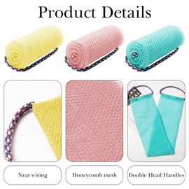 3PCS African Long Body Bathing Exfoliation Net with Handle, Nylon Bathing Exfoliating Scrubber for Shower, Washcloth Towel for Women Men (Blue, Pink, Yellow)