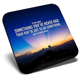 Great Single Coaster Square - Motivational Quote Try New Things |Glossy Quality Coasters | Tabletop Protection for Any Table Type #45792