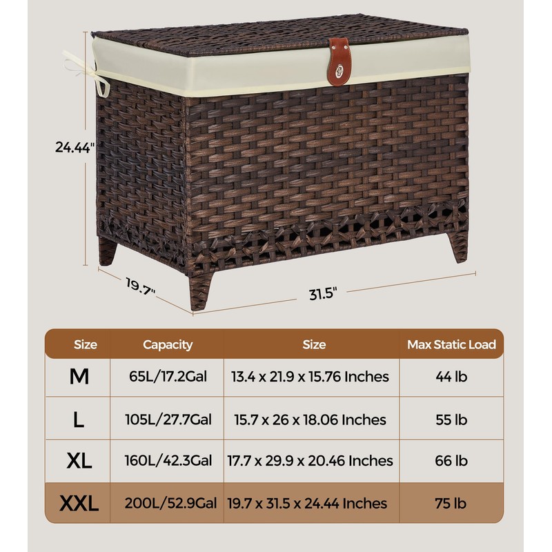 Honjourai Wicker Storage Basket with Lid,Rattan Shelf Basket with Removable
