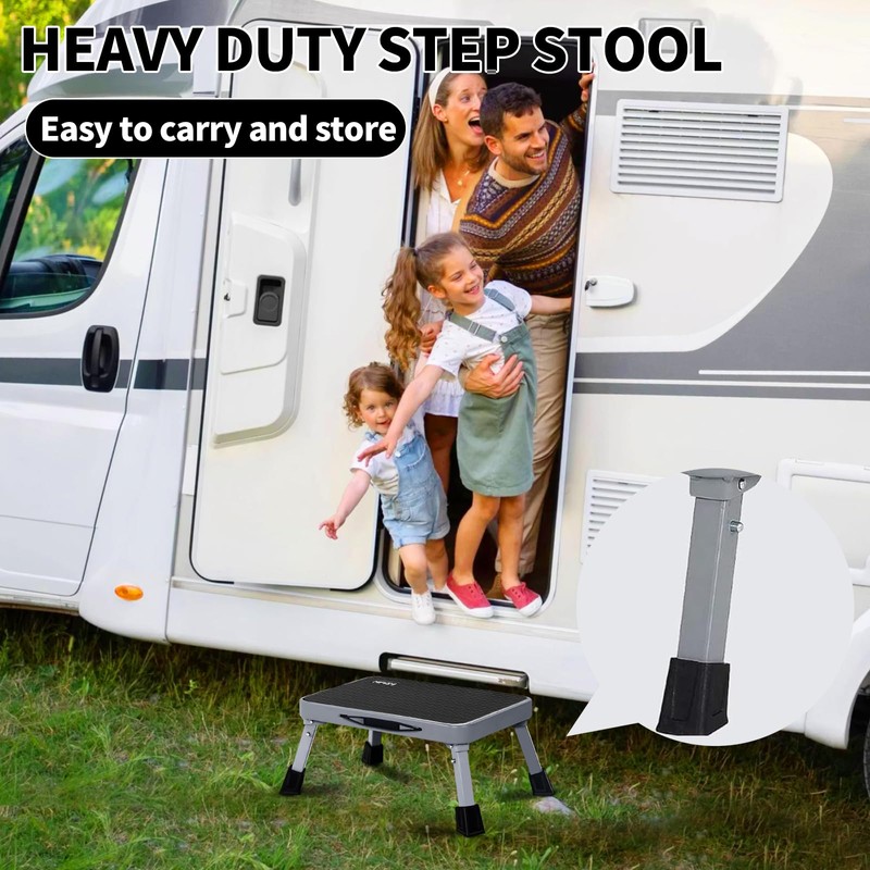 RV Step Stool Foldable 1-Step Ladder Sturdy Metal Stable Step