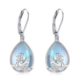 JERWLI Mermaid Moonstone Earrings Sterling Silver Mermaid Dangle Earrings Jewelry Gifts for Women Mother Friends