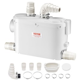 VEVOR Macerator Pump, 500W, 29 GPM Flow, 26 ft/8 m Head, Macerator Wall-Hung Toilet Pump with 4 Water Inlets, Waste Water Disposal Upflush Machine for Toilet, Basement, Shower, Sink, Laundry, Bathtub