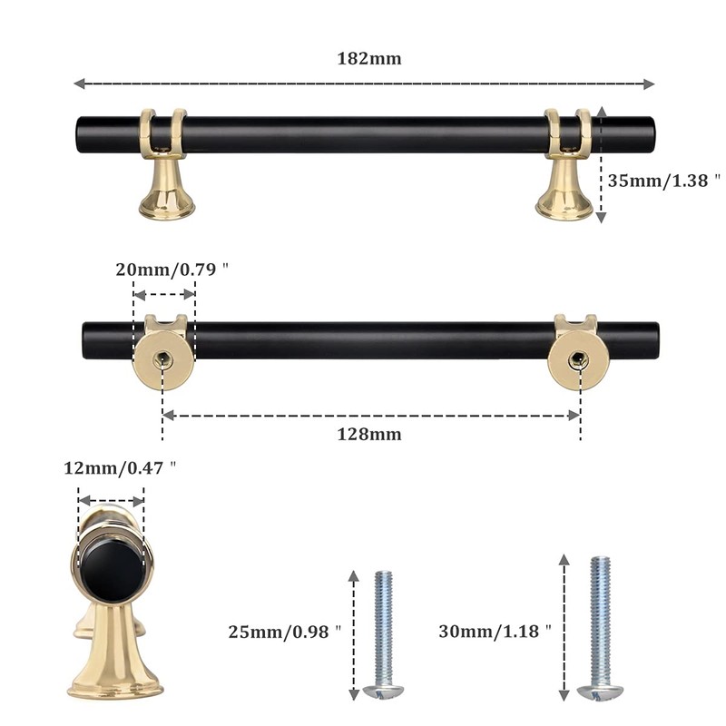 YODB 6PCS 128mm Kitchen Cupboard Handle, Cabinet Door T Bar