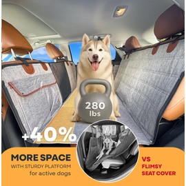 APetsPlanet Dog Car Seat Cover for Back Seat Hard Bottom - Waterproof Backseat Extender for Dogs - Pet Hammock for Car, Truck, SUV - Protector Bed with Mesh Window & Storage - Gray, with Door Covers