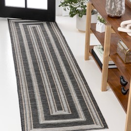 JONATHAN Y SVH101B-28 Argo Classic Nautical Mitre Stripe Reversible Machine-Washable Black/Cream 2 ft. x 8 ft. Indoor/Outdoor Runner Rug for Backyard, Patio, Porch, Non-Shedding, Hose-Washable