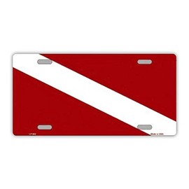 License Plate, Metal Vanity Tag Cover, Dive Flag, Diver Down, 12" x 6"