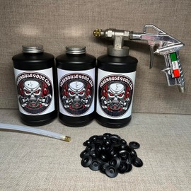 Pro Undercoating Spray Gun, 1-32" 360* Wand, 3 Black Quart Bottle, and 50 Rust Plugs
