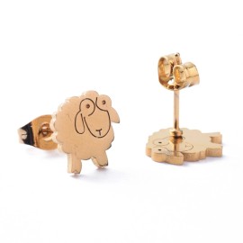 Unbranded Stainless Steel Set Pendant Necklace Stud Earrings Lobster Sheep Gold 17"  A427