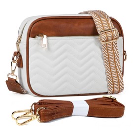 VODIU Quilted Crossbody Bag for Women Purses Small Vegan Leather Shoulder Bag with Wide Strap Trendy Cross body Purse Handbags