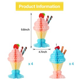Outus 8 Pcs Tissue Ice Cream Honeycomb Sundae Table Centerpiece Ice Cream Party Decorations for 50s Themed Ice Cream Sundae Theme Party Supplies