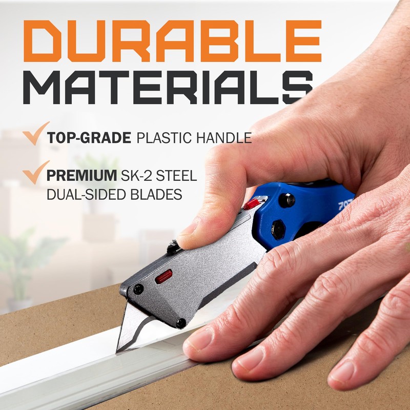 POPLOCK Folding Utility Knife with Twin Blades, Retractable Box Cutter
