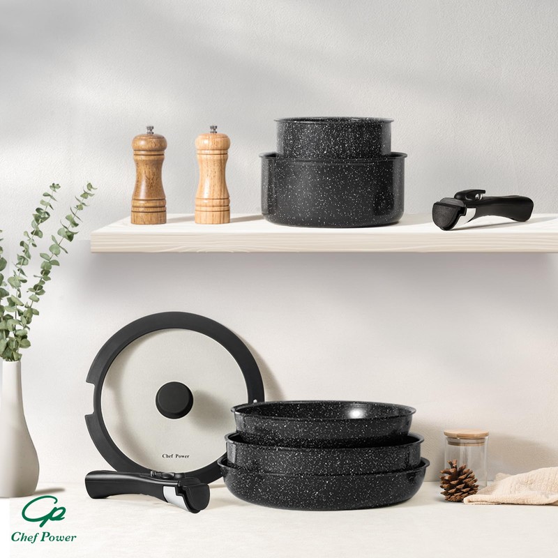 Chef Power Ceramic Nonstick Cookware Set 19 Piece with Detachable