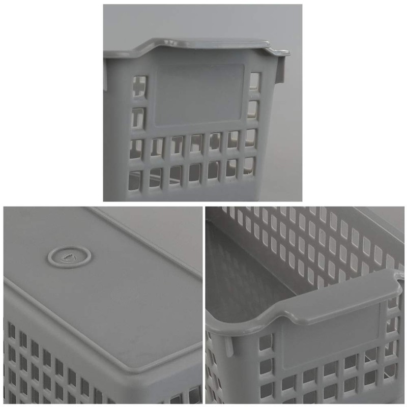 Dynko 6 pack Slim Plastic Storage Baskets, Grey and Clear