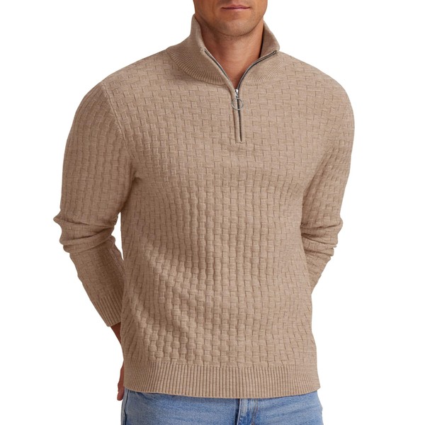 Askdeer Men's Quarter-Zip Sweater Waffle Mock Turtleneck Pullover Sweater Casual