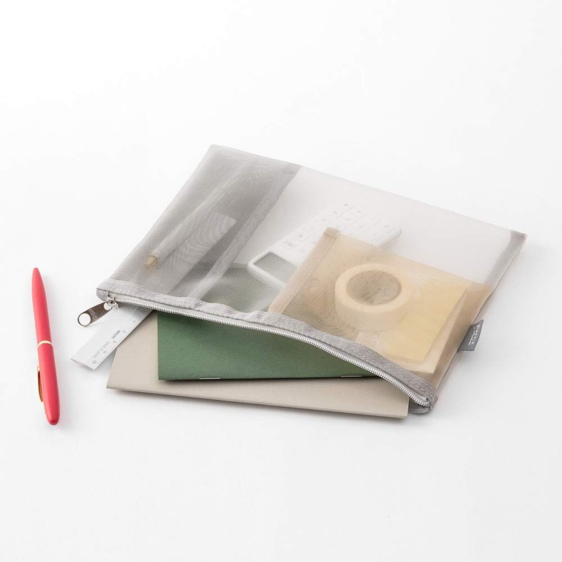 Midori 53345006 Mesh Pouch, Pen Case, Tool Pouch, Gray