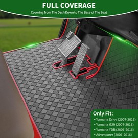 Cartalia Golf Cart Floor Liner Mat 8mm Thick Rubber Full Coverage Only Fit for 2007-2016 Yamaha Drive (Gen1), G29, YDR, Adventurer Carts Diamond Deluxe Non-Slip Front Feet Mats Replacement - Red Trim