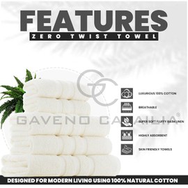 GC GAVENO CAVAILIA Zero Twist Extra Absorbent Bath Set, 100% Cotton Pack of 2 Hand Towels, 550 GSM Towels, Cream, 50 x 80 Cm