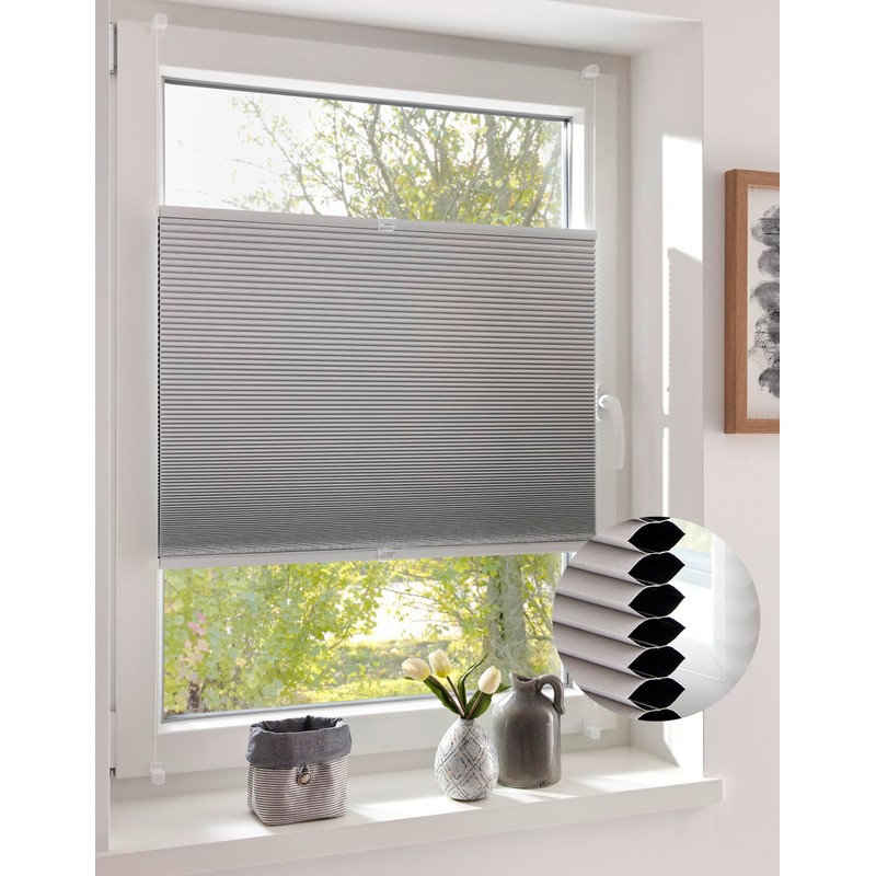 DécoProfi Honeycomb Pleated Blind, No Drilling, Blackout White, 75 cm