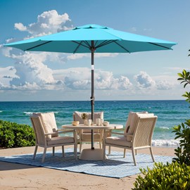 Benass 9ft Outdoor Patio Umbrella with One Push Button Tilt and Crank, 8 Sturdy Fiberglass Ribs Market Table Umbrella (Turquoise)