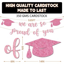 Milianquill Graduation Decor - 9 ft Pink Pre-Strung We Are So Proud of You Banner, Graduation Party Decorations & Decor for Elementary, 5th Grade, 8th Grade, High School, College, Congrats Grad Sign