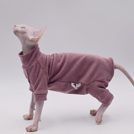 Ropa de gato sin pelo, cálida y suave, otoño e invierno, sudadera con capucha de cuatro patas para gatos Sphynx, gatos Devon Rex, gatos Cornualles (morado, mediano)