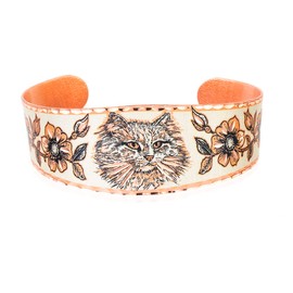 Artisan Cat Bracelets with an Open-ended Adjustable Fit Tapered Band Extra Wide Copper Cat Cuff -Cat Bracelets Cuff Cat Jewelry Kitten Mitten Bracelets