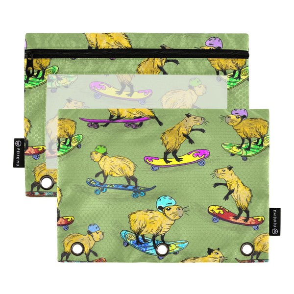 Fisyme Sport Capybaras Skateboard Pencil Pouch for 3 Ring Binder