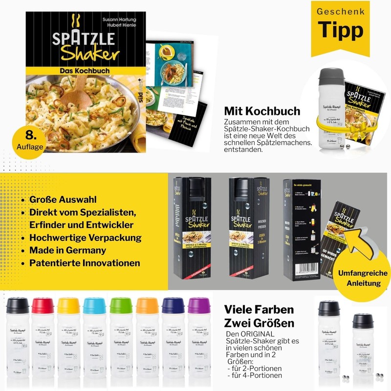 The Original Spätzle-Shaker for 4 Portions (875 ml Green) Homemade