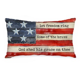 AACORS 4th of July Pillow Cover 12x20 Inch American Flag Decorations Patriotic Holiday Pillow Case Independence Memorial Day Decor for Home Sofa Couch AA711-12