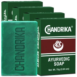 Chandrika Ayurvedic Soap | Organic Bar with Vegetable Oil | 100% Natural for Men and Women | Vegan for All Skin Types | Handmade | Herbal Body Bars - 2.64 Oz | 4-Pack