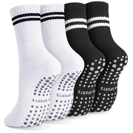 Meng Jiaran 2 Pairs Yoga Socks Pilates Socks Women,4-7 Non Slip Grip Yoga Socks Long Yoga Socks Pilates Socks for Women Yoga,Ballet, Dance, Workout